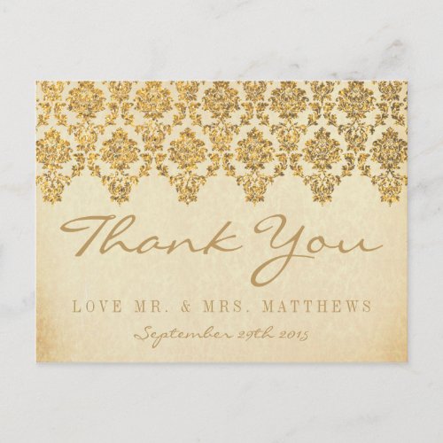 The Vintage Glam Gold Damask Wedding Collection Postcard