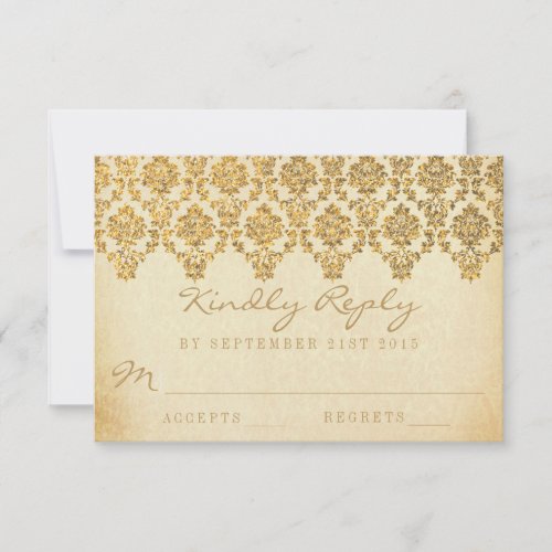 The Vintage Glam Gold Damask Wedding Collection RSVP Card