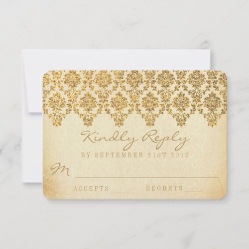 The Vintage Glam Gold Damask Wedding Collection RSVP Card