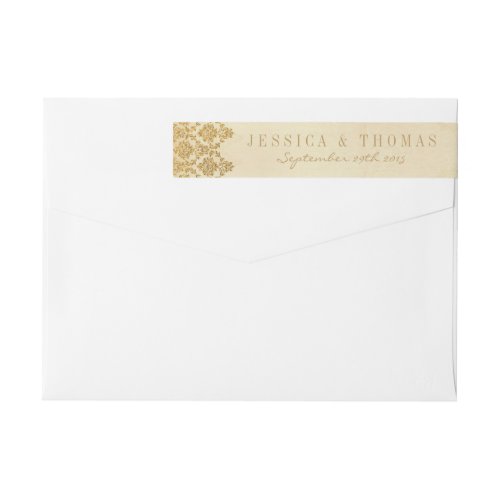 The Vintage Glam Gold Damask Wedding Collection Wrap Around Label