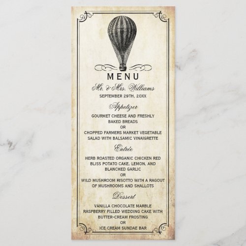 The Vintage Hot Air Balloon Wedding Collection Menu