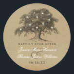 The Vintage Old Oak Tree Wedding Collection Classic Round Sticker<br><div class="desc">These vintage old oak tree wedding stickers are perfect for any couple planning a romantic antique themed marriage. The design features a vintage old oak tree with glowing white lights and is finished with a vintage style background. Easily personalize this sticker template by adding your custom wording to the template...</div>