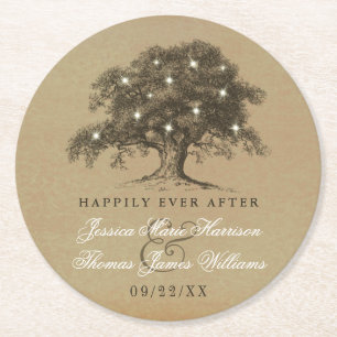 The Vintage Old Oak Tree Wedding Collection Round Paper Coaster