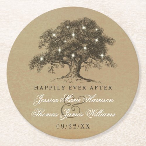 The Vintage Old Oak Tree Wedding Collection Round Paper Coaster