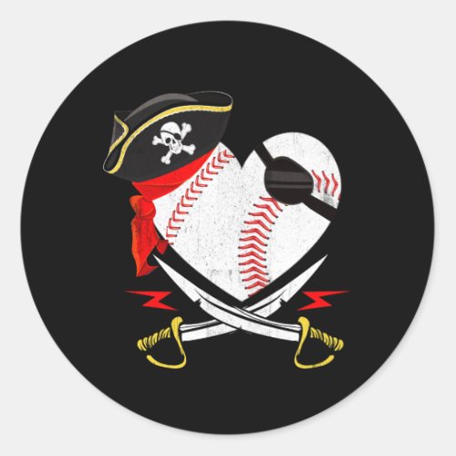 The Vintage Pirate Baseball Softball Heart With Sk Classic Round Sticker