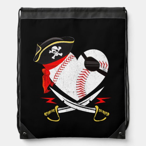 The Vintage Pirate Baseball Softball Heart With Sk Drawstring Bag