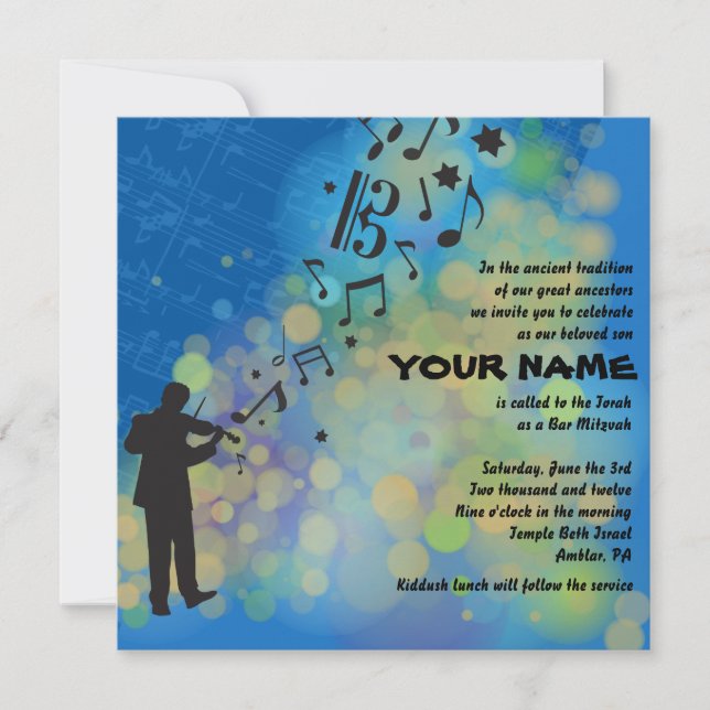 THE VIOLINIST Violin Music Bar Mitzvah Invitation (Front)