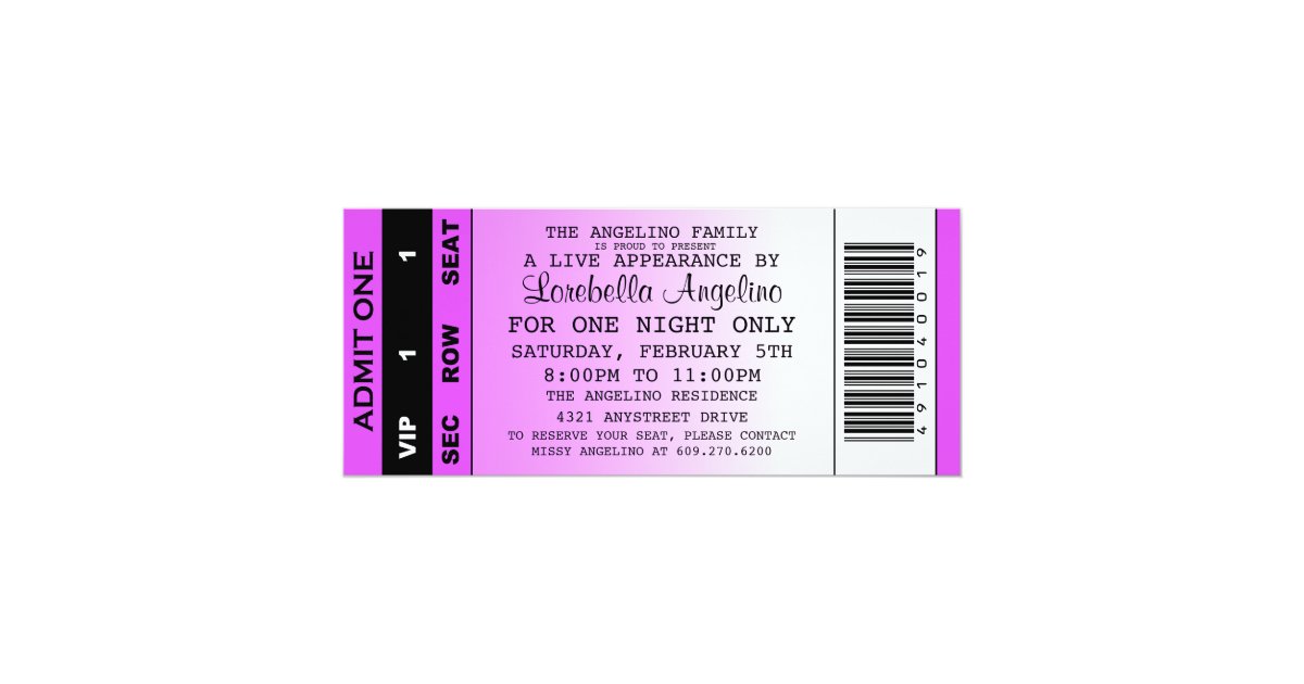 The VIP Ticket Birthday Invitation (Purple) | Zazzle