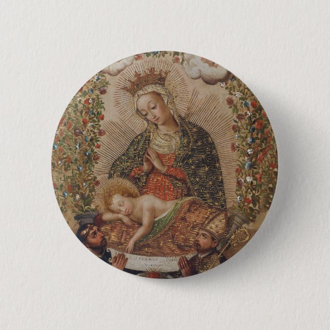 The Virgin Adoring the Christ Child Christmas Button (Front)