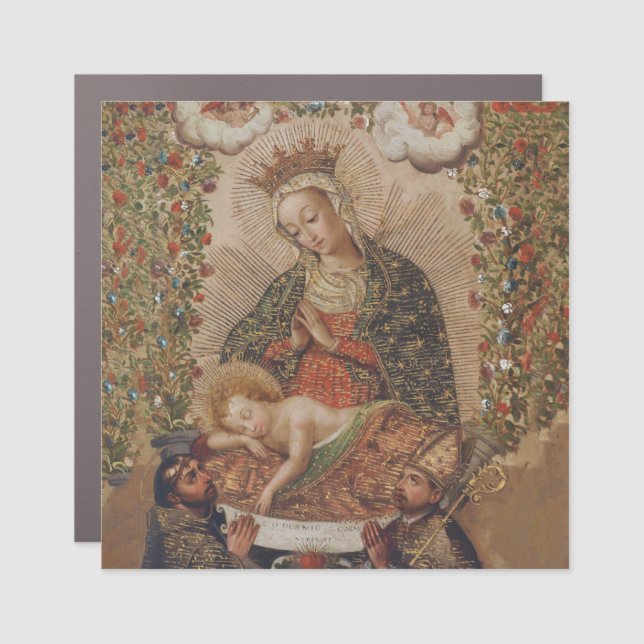 The Virgin Adoring the Christ Child Christmas Car Magnet (Front)