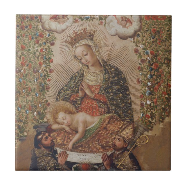 The Virgin Adoring the Christ Child Christmas Ceramic Tile (Front)