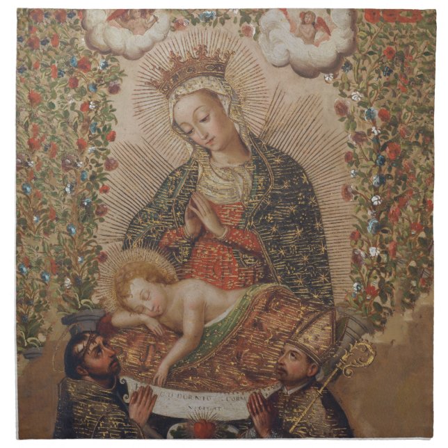 The Virgin Adoring the Christ Child Christmas Cloth Napkin (Front)