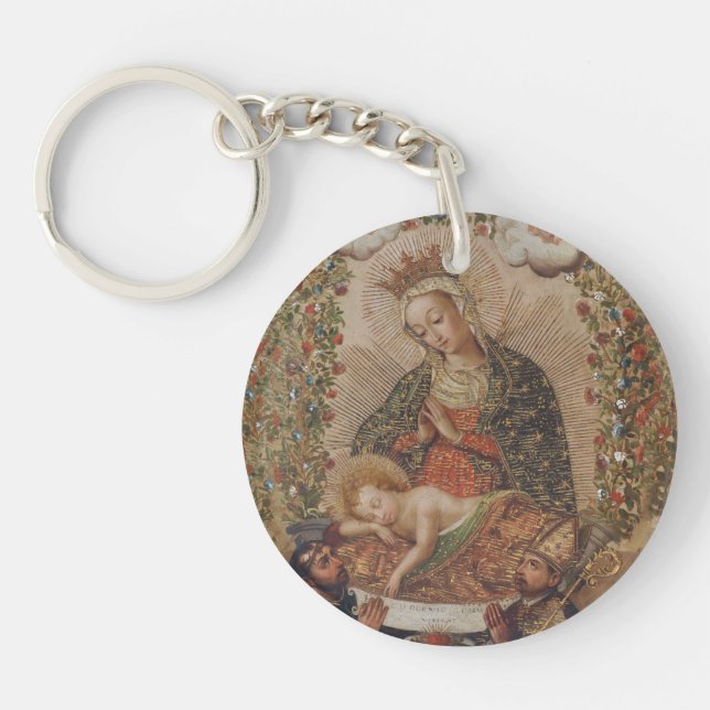 The Virgin Adoring the Christ Child Christmas Keychain (Front)