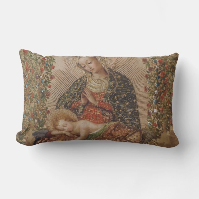The Virgin Adoring the Christ Child Christmas Lumbar Pillow (Front)