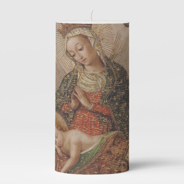 The Virgin Adoring the Christ Child Christmas Pillar Candle (Front)