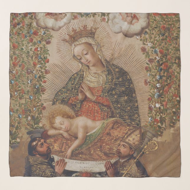 The Virgin Adoring the Christ Child Christmas Scarf (Front)