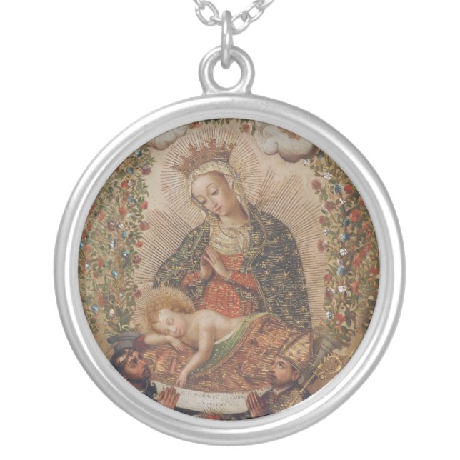 The Virgin Adoring the Christ Child Christmas Silver Plated Necklace (Front)