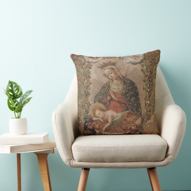 The Virgin Adoring the Christ Child Christmas Throw Pillow (Chair)