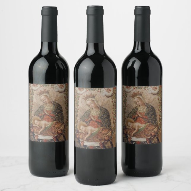 The Virgin Adoring the Christ Child Christmas Wine Label (Bottles)