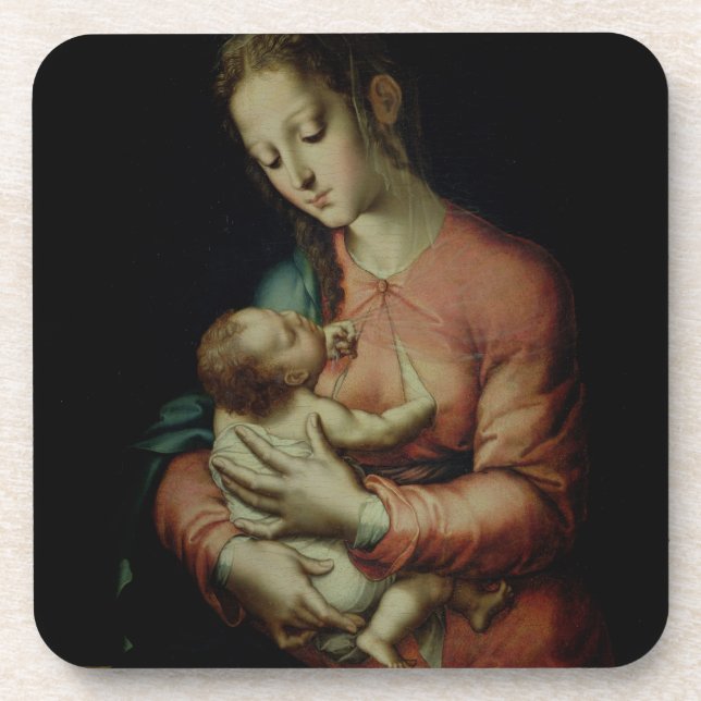 The Virgin and Child (oil on panel) Drink Coaster (Front)