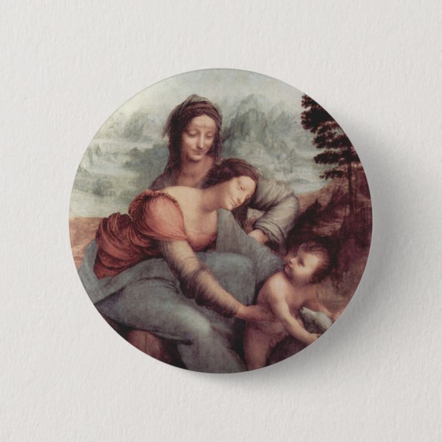 The Virgin and Child with St Anne Pinback Button (Front)
