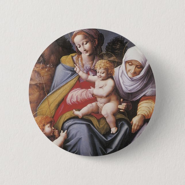 The Virgin and Child with St Elizabeth Pinback Button (Front)
