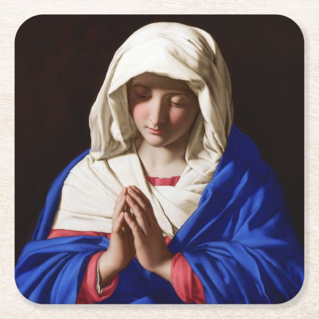 The Virgin in Prayer, Sassoferrato Square Paper Coaster (Front)