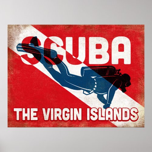The Virgin Islands Scuba Diver _ Blue Retro Poster