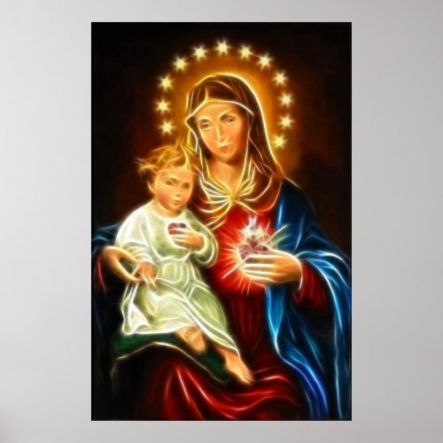 The Virgin Mary And Baby Jesus Sacred Heart Poster