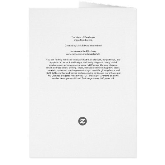 The Virgin of Guadalupe. (Back)