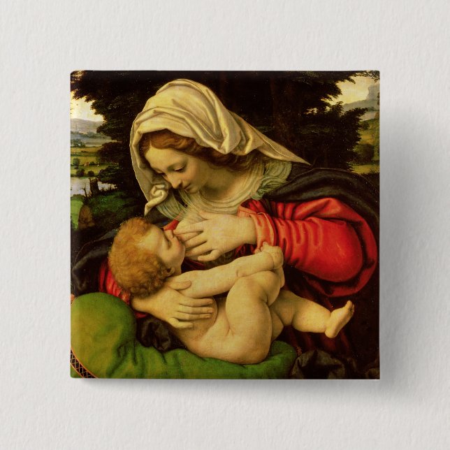 The Virgin of the Green Cushion, 1507-10 Pinback Button (Front)