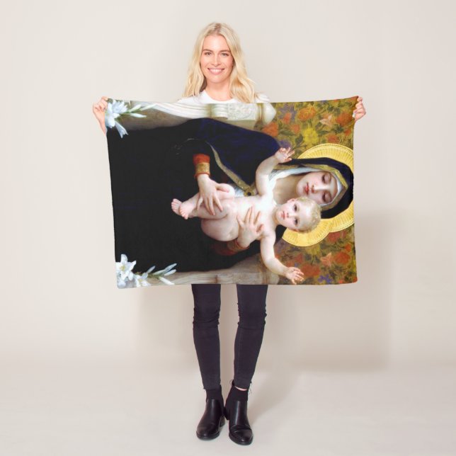 The Virgin of the Lily, Bouguereau Fleece Blanket (In Situ)