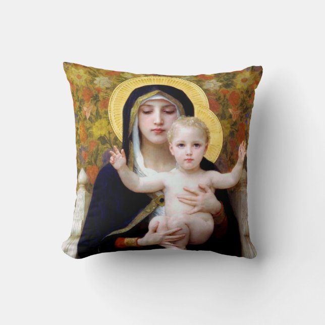 The Virgin of the Lily, Bouguereau Throw Pillow (Front)