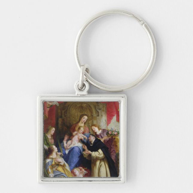 The Virgin Offering the Rosary Keychain (Front)