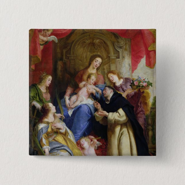 The Virgin Offering the Rosary Pinback Button (Front)