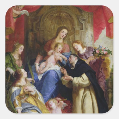 The Virgin Offering the Rosary Square Sticker