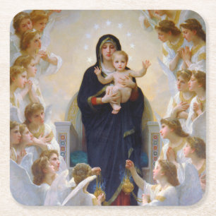 The Virgin with Angels, Bouguereau Square Paper Coaster