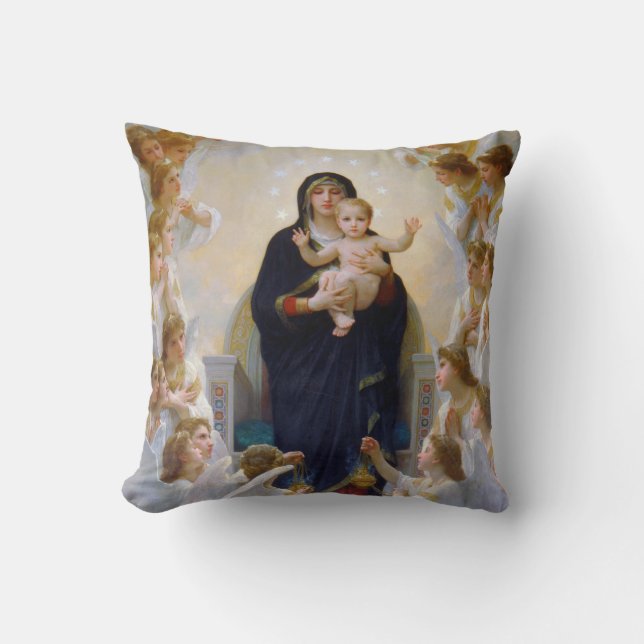 The Virgin with Angels, Bouguereau Throw Pillow (Front)