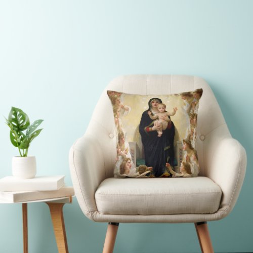 The Virgin With Angels _William_Adolphe Bouguereau Throw Pillow