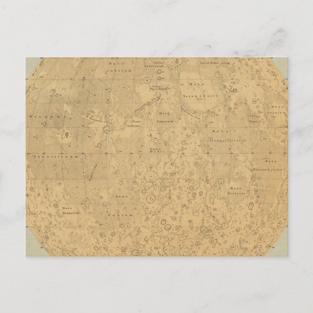 The visible side of the moon surface map postcard (Front)