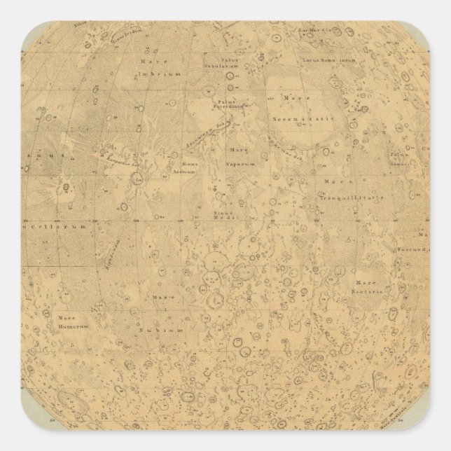 The visible side of the moon surface map square sticker (Front)