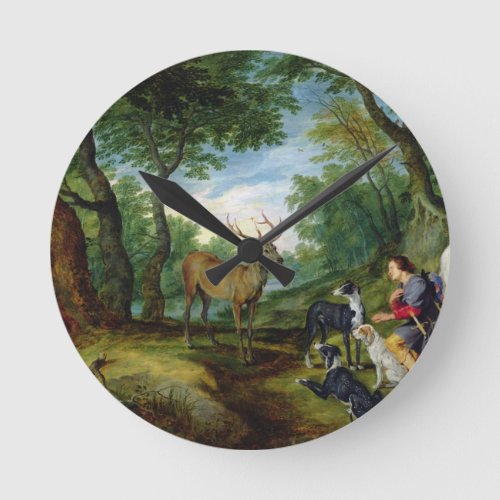The Vision of St Hubert c1620 oil on panel Round Clock