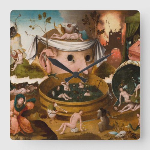 The Visions of Tondal 1479 by Hieronymus Bosch Square Wall Clock