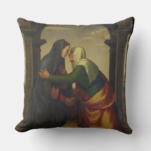 The Visitation of St. Elizabeth to the Virgin Mary Throw Pillow (Front)