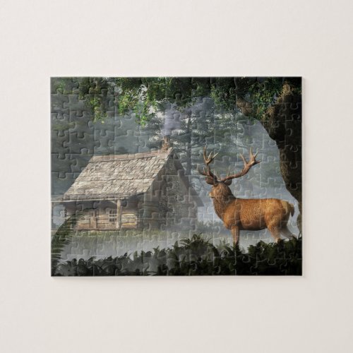 The Visitor _ Red Deer and Cabin Jigsaw Puzzle