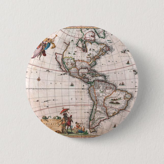 The Visscher map of the New World Button (Front)