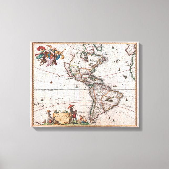 The Visscher map of the New World Canvas Print (Front)