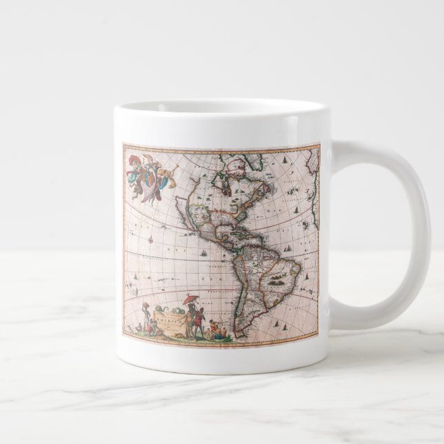 The Visscher map of the New World Large Coffee Mug (Right)