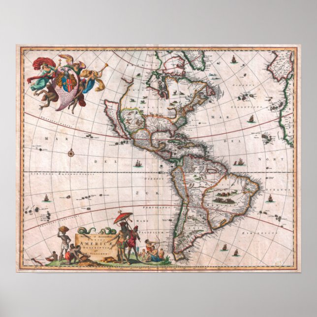 The Visscher map of the New World Poster (Front)
