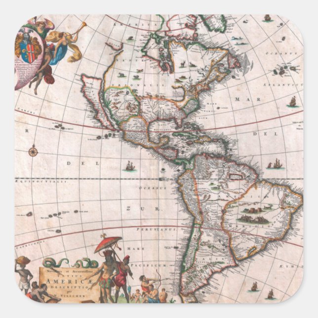 The Visscher map of the New World Square Sticker (Front)